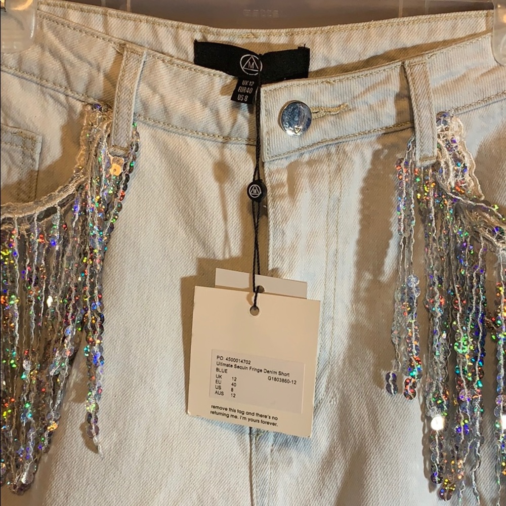 Missguided shorts fringe sequins pink silver NWT - Picture 2 of 4